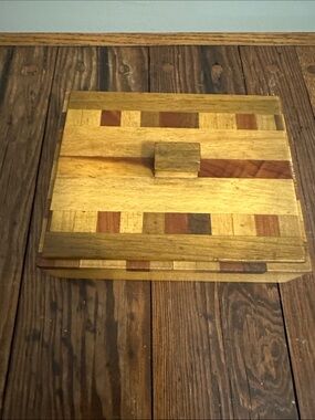 Handcrafted Wooden Decorative Box with Inlaid Accents